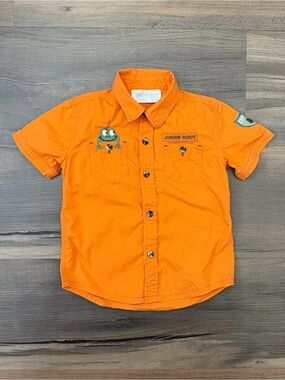 Y2K Koala Kids Orange Junior Scout Embroidered Frog Button Down Shirt 4T